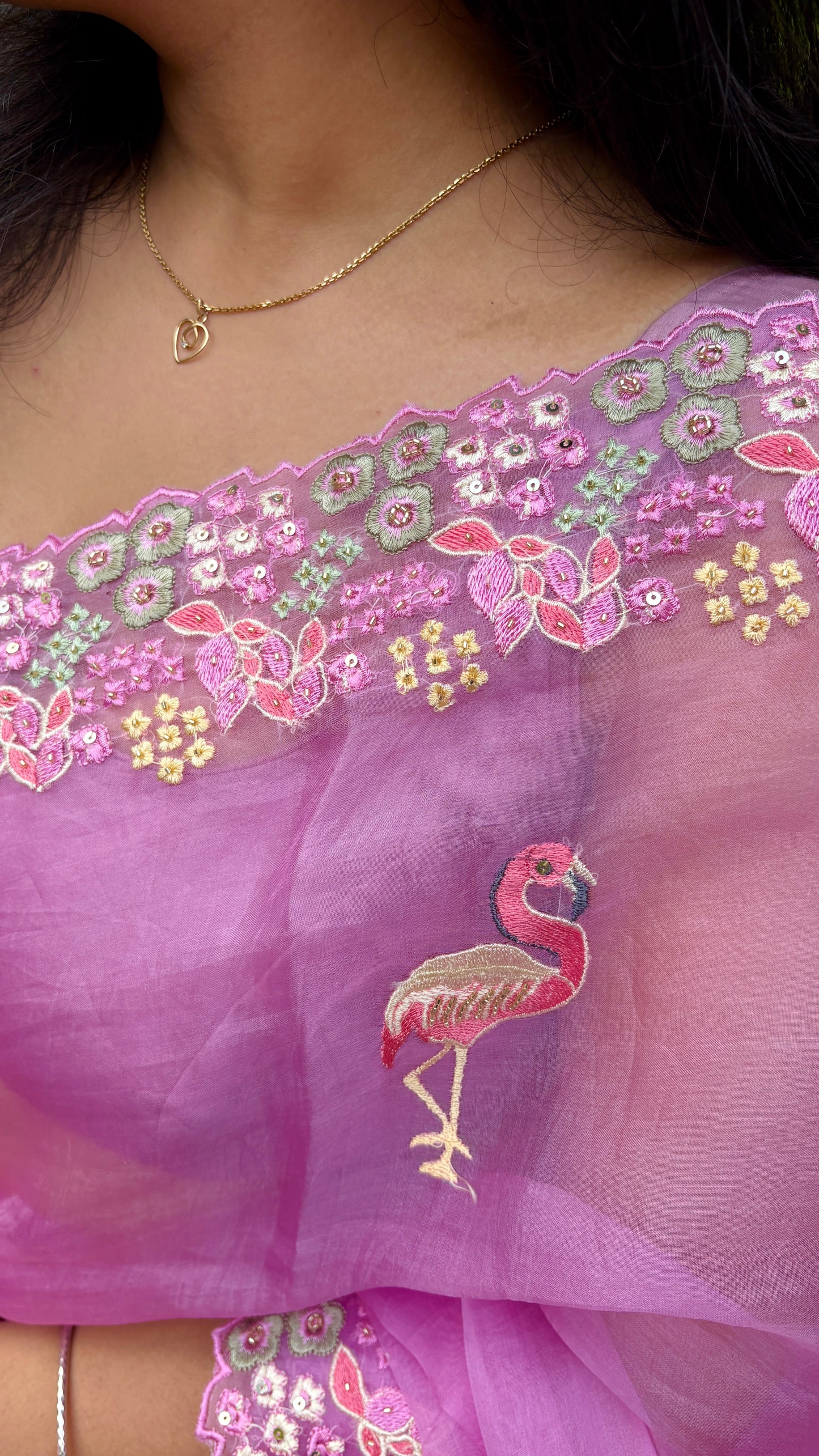 Pure Organza silk Embroidered with highlight- Baby Pink swan