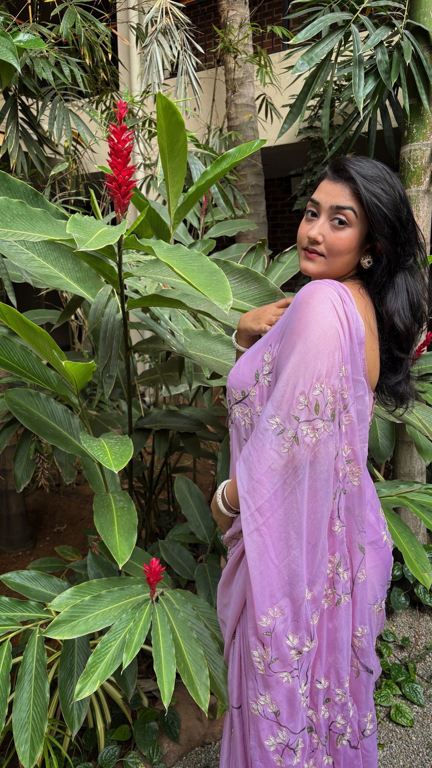 Pure chiffon handdpainted and highlighted- lavender floral