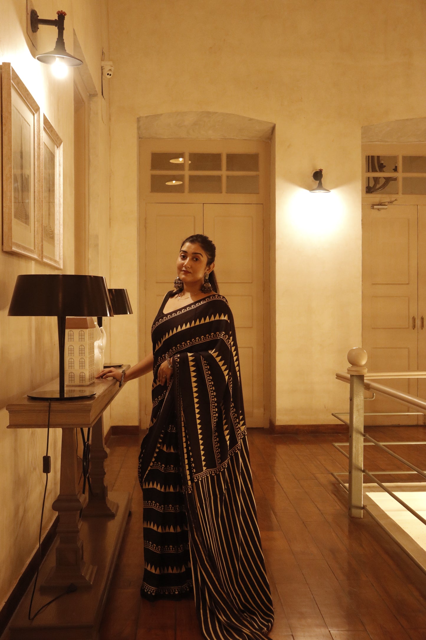 Ajrak Print Modal Silk Sarees- Leheriya Black