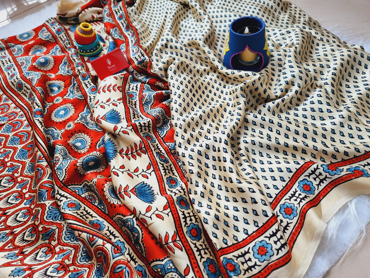 Modal Silk Sarees with Handblocked Ajrak Print