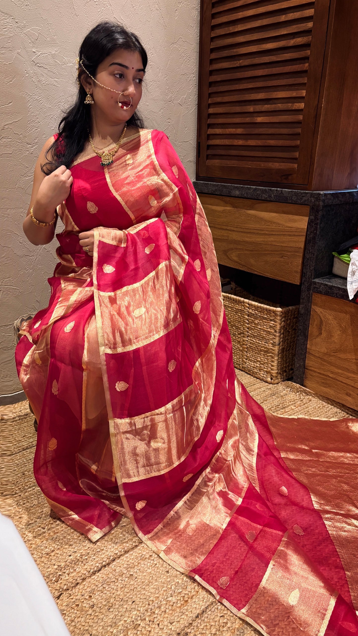 Pure Banarasi Kora Organza silk- Magenta Golden