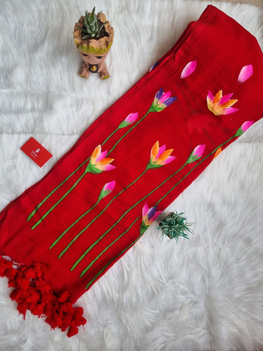 Mul cotton handpainted- Red
