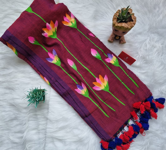 Mul cotton handpainted- Maroon