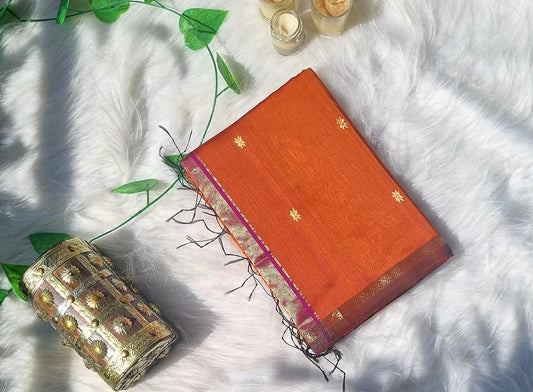 Maheshwari star thin border- Orange Magenta