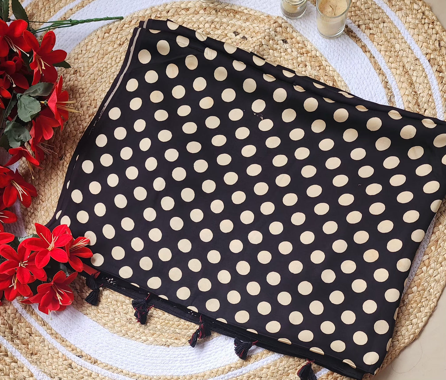 Ajrakh print Modal silk Sarees- Vintage Polka dots