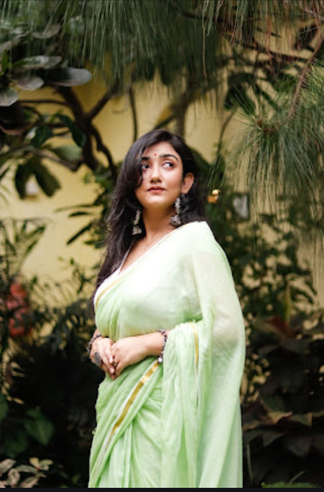 Mul cotton zari border- Soft green