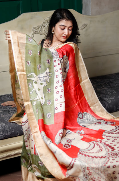 Pure Gachi Tussar silk Saree-  Pichwai Handpainting