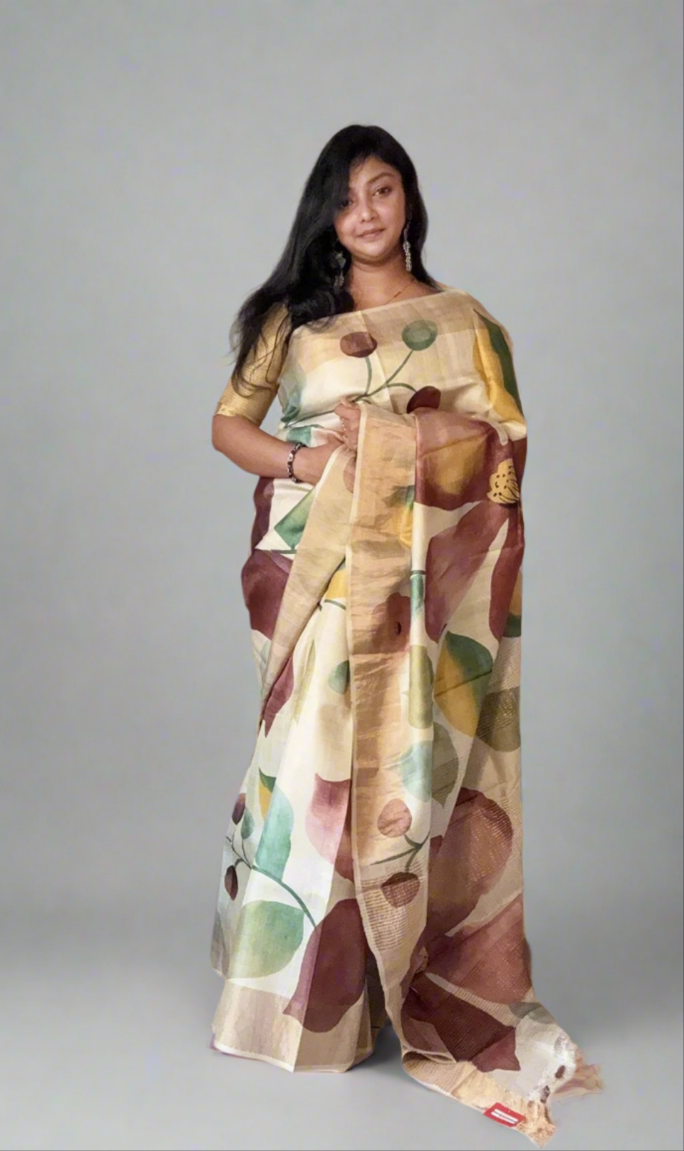 Pure Gachi Tussar Silk Saree- Floral Handpaint