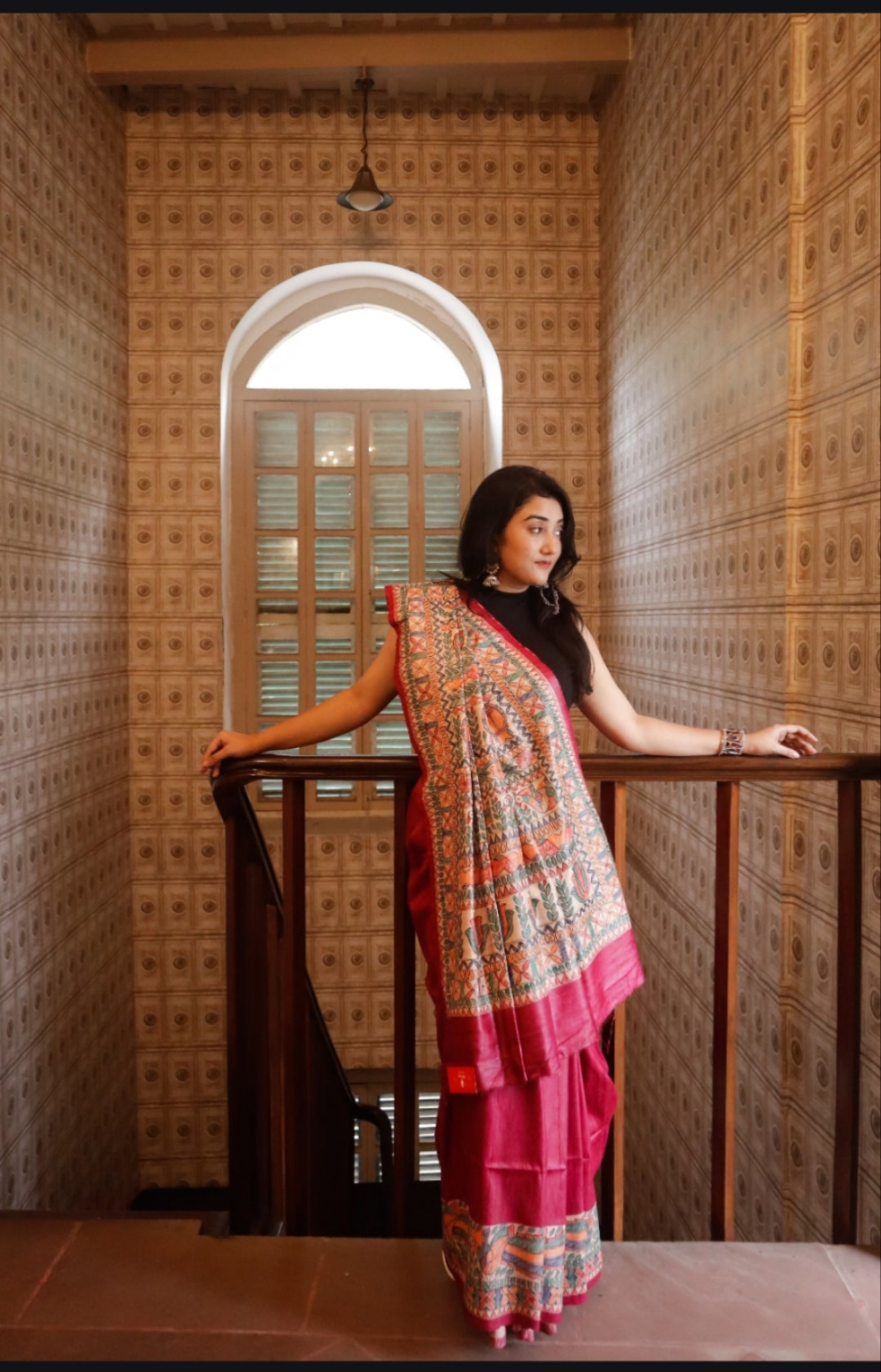 Pure Tussar Giccha Madhubani Handpainted Saree- Magenta