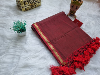 Mul Cotton Plain Sarees with Zari Border