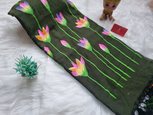 Mul cotton handpainted- dark green