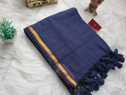 Mul Cotton Plain Sarees with Zari Border