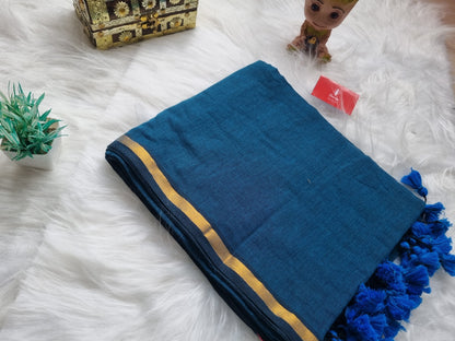 Mul Cotton Plain Sarees with Zari Border