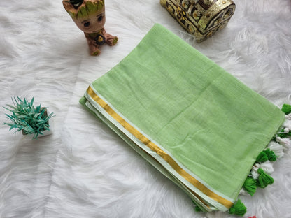 Mul Cotton Plain Sarees with Zari Border