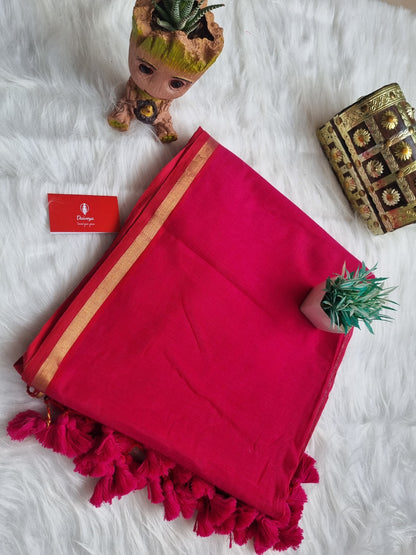 Mul Cotton Plain Sarees with Zari Border