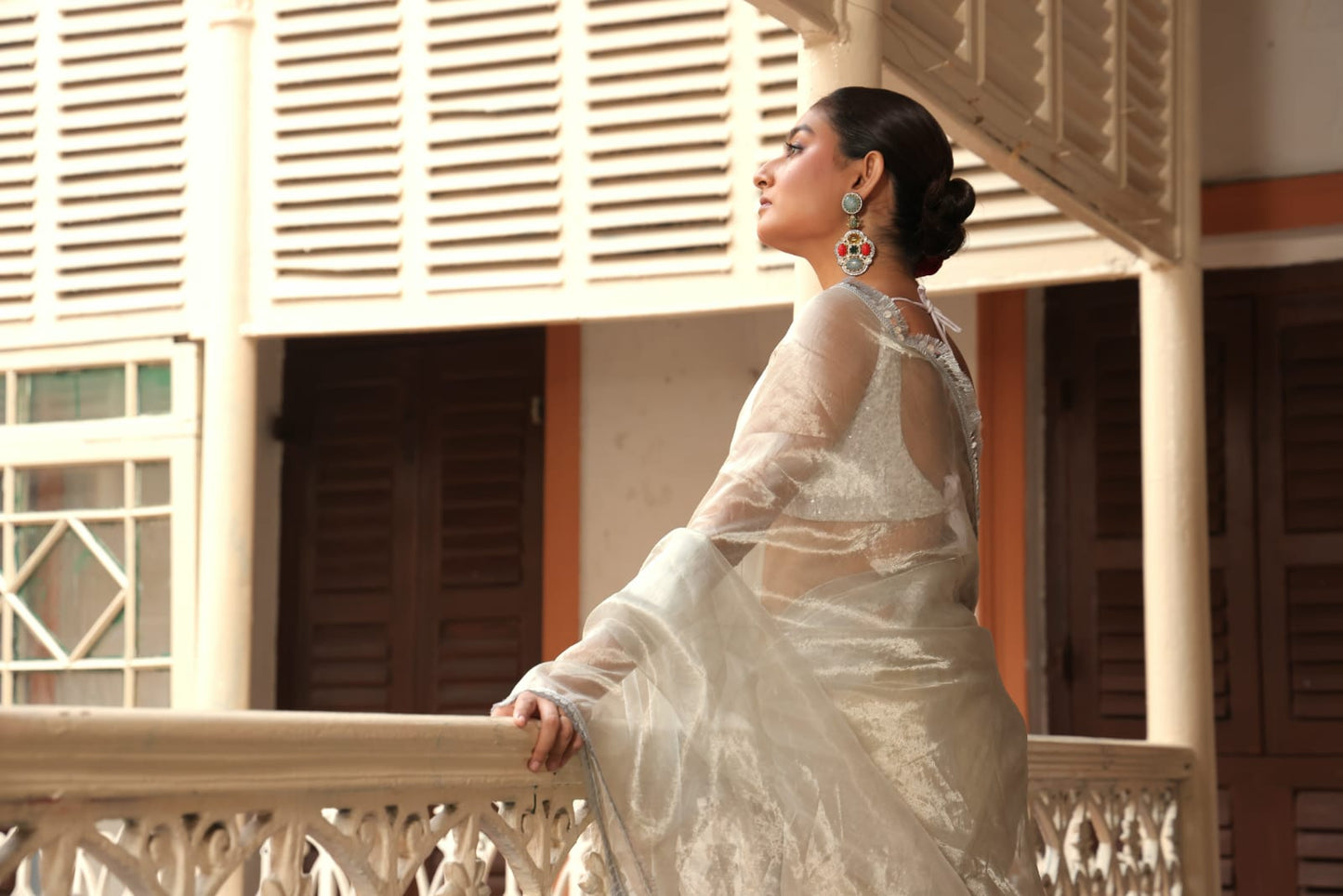 Pure Silk organza tissue with sleek border- Silver