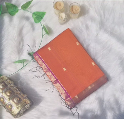 Maheshwari star thin border- Orange Magenta
