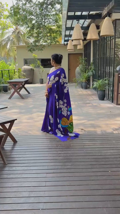 Peacock handpainted pure crepe