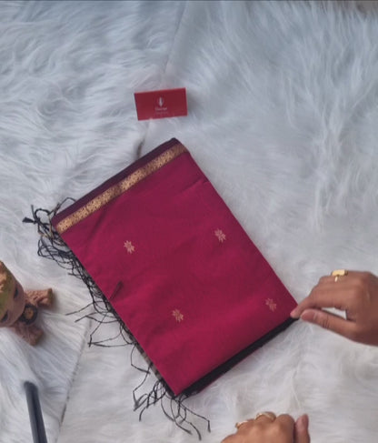 Maheswari Silk Saree- Magenta and black