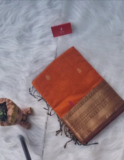 Maheshwari Silk Saree- Orange