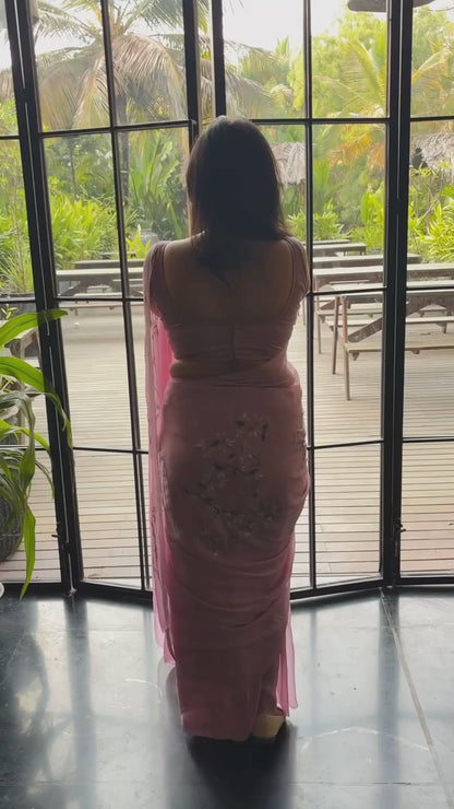 Pure chiffon handdpainted and highlighted- lavender floral