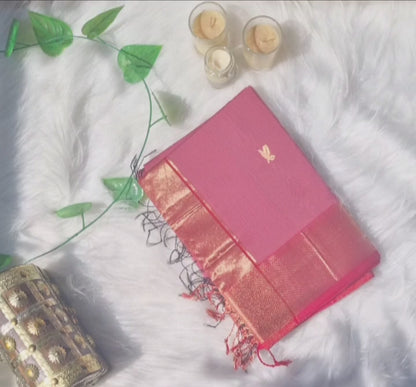 Maheshwari leaves broad border- Peach Pink and Red