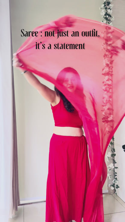 Rose handwork pure organza silk- Red