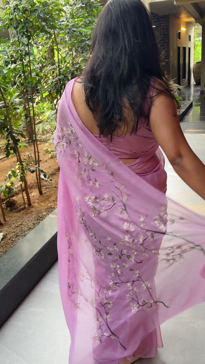 Pure chiffon handdpainted and highlighted- lavender floral