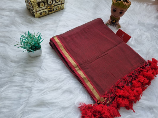 Mul cotton zari border- Maroon