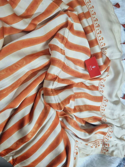 Modal Silk Sarees with Handblocked Ajrak Print