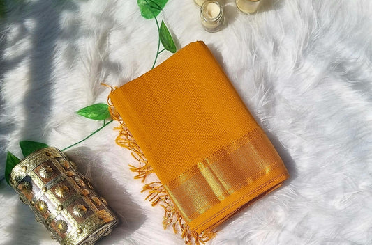 Maheshwari tissue pallu kota style- deep yellow