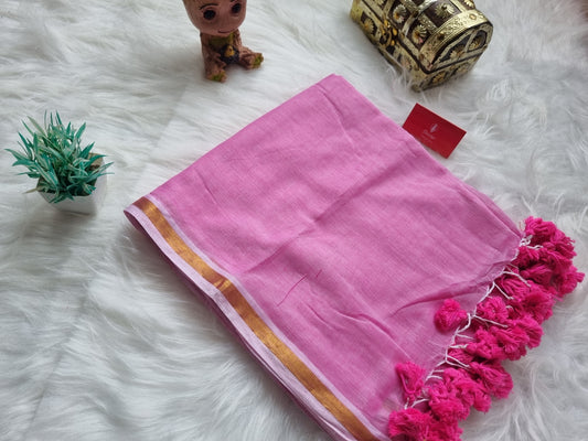 Mul cotton zari border- Pink
