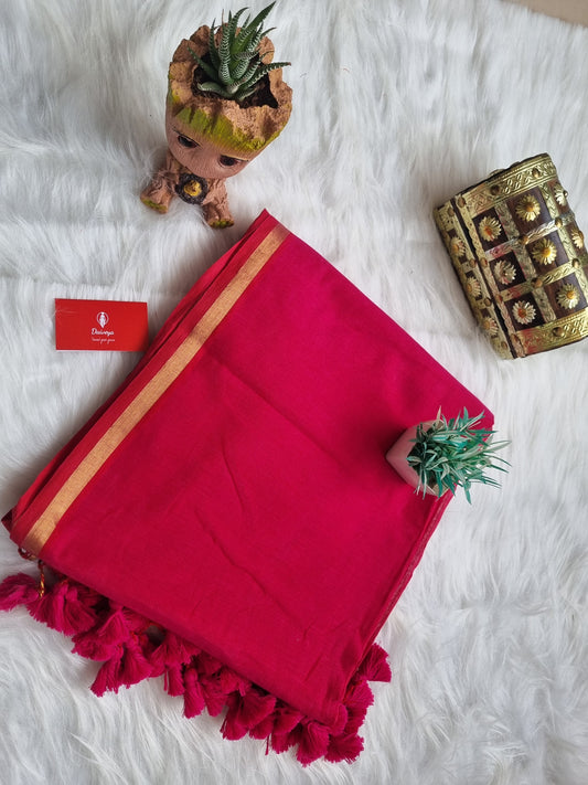 Mul cotton zari border- Red