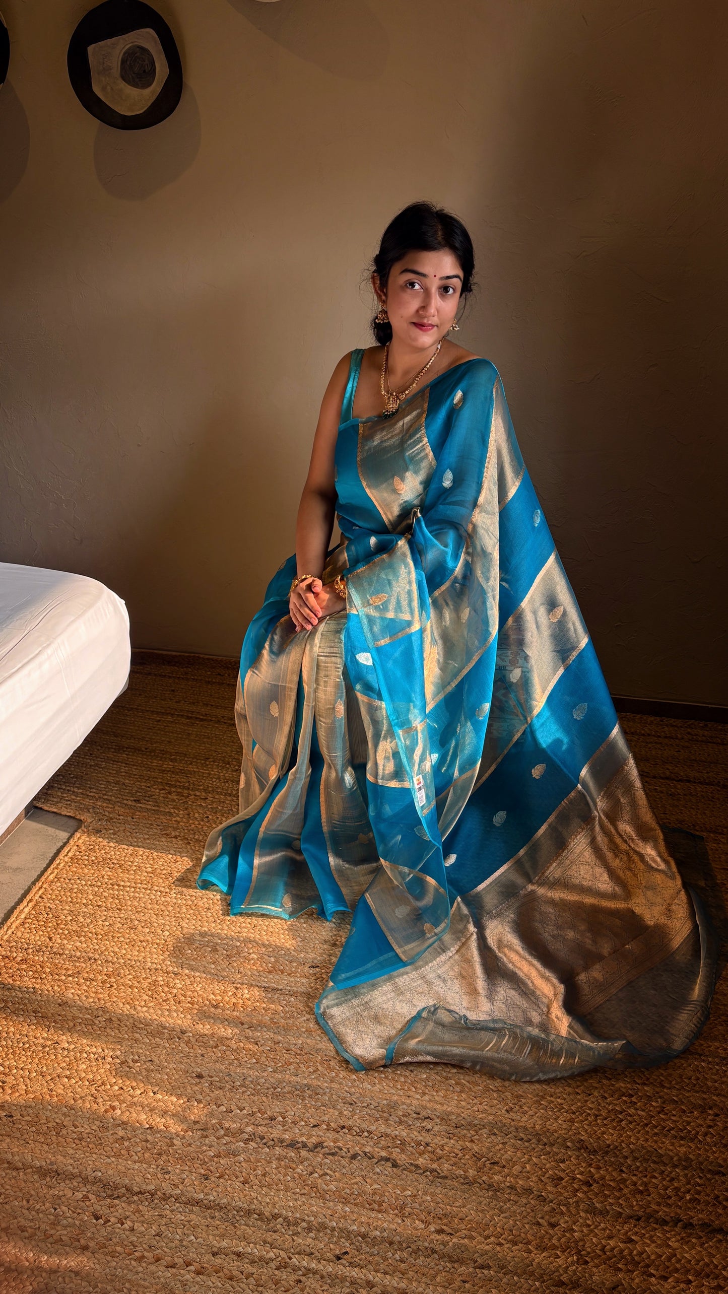 Pure Banarasi Kora Organza- Sky blue