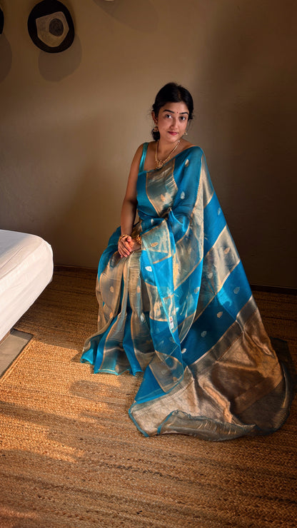 Pure Banarasi Kora Organza- Sky blue