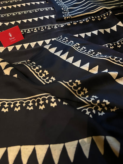 Ajrak Print Modal Silk Sarees- Leheriya Black