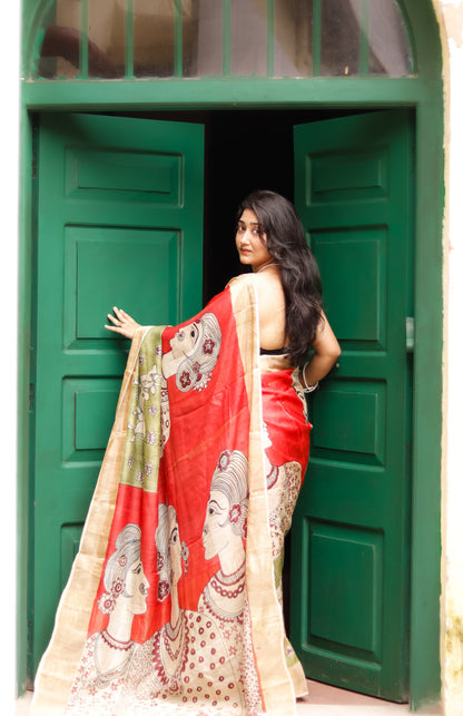Pure Gachi Tussar silk Saree-  Pichwai Handpainting