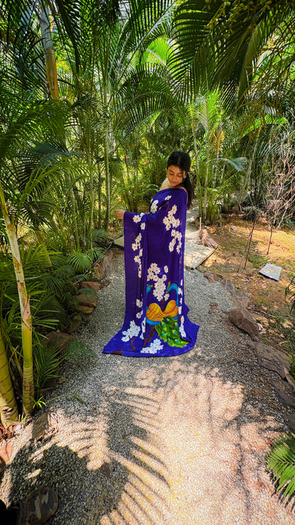 Peacock handpainted pure crepe