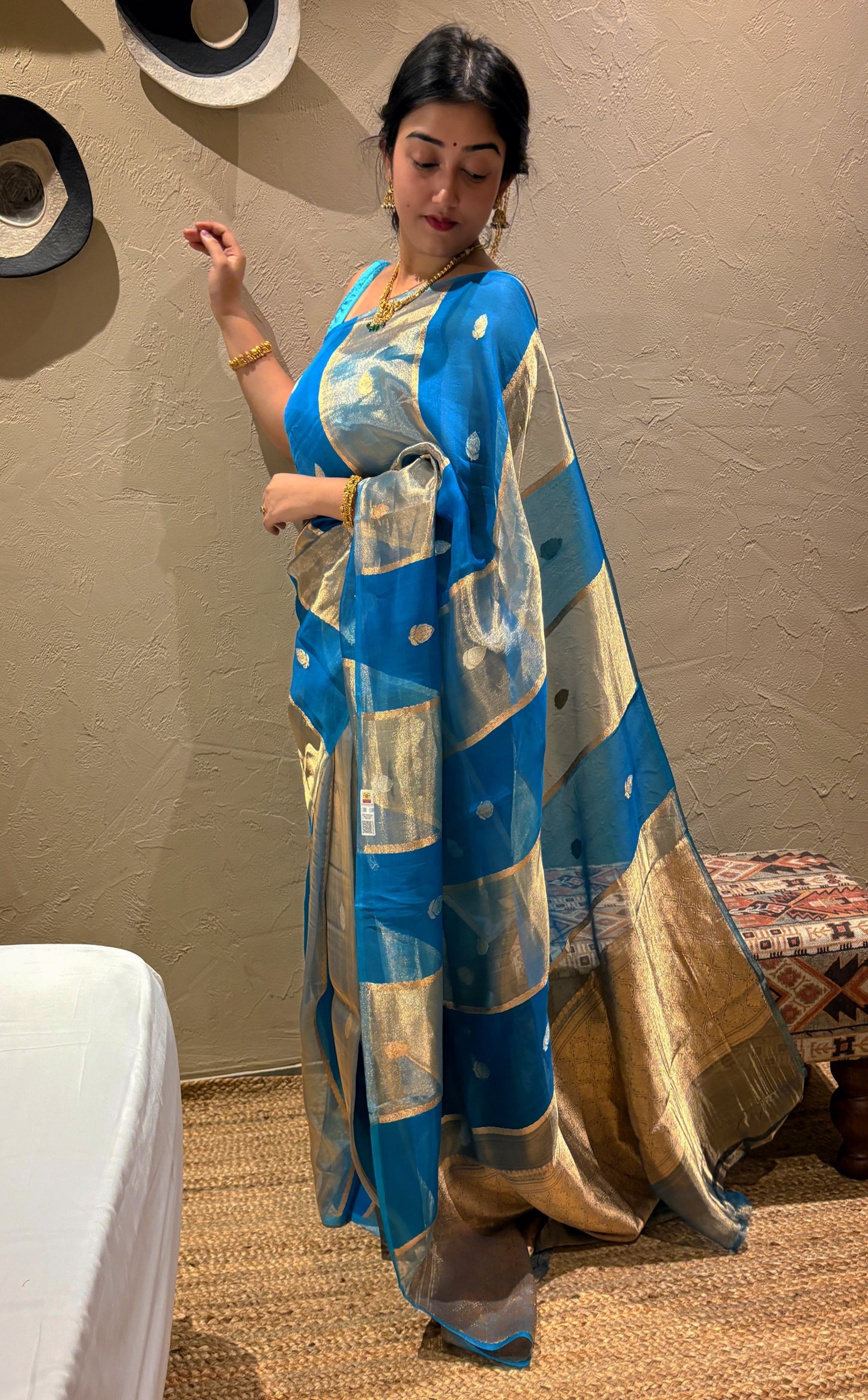 Pure Banarasi Kora Organza- Sky blue