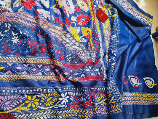 Handstiched Bengal kantha Stich- Navy blue