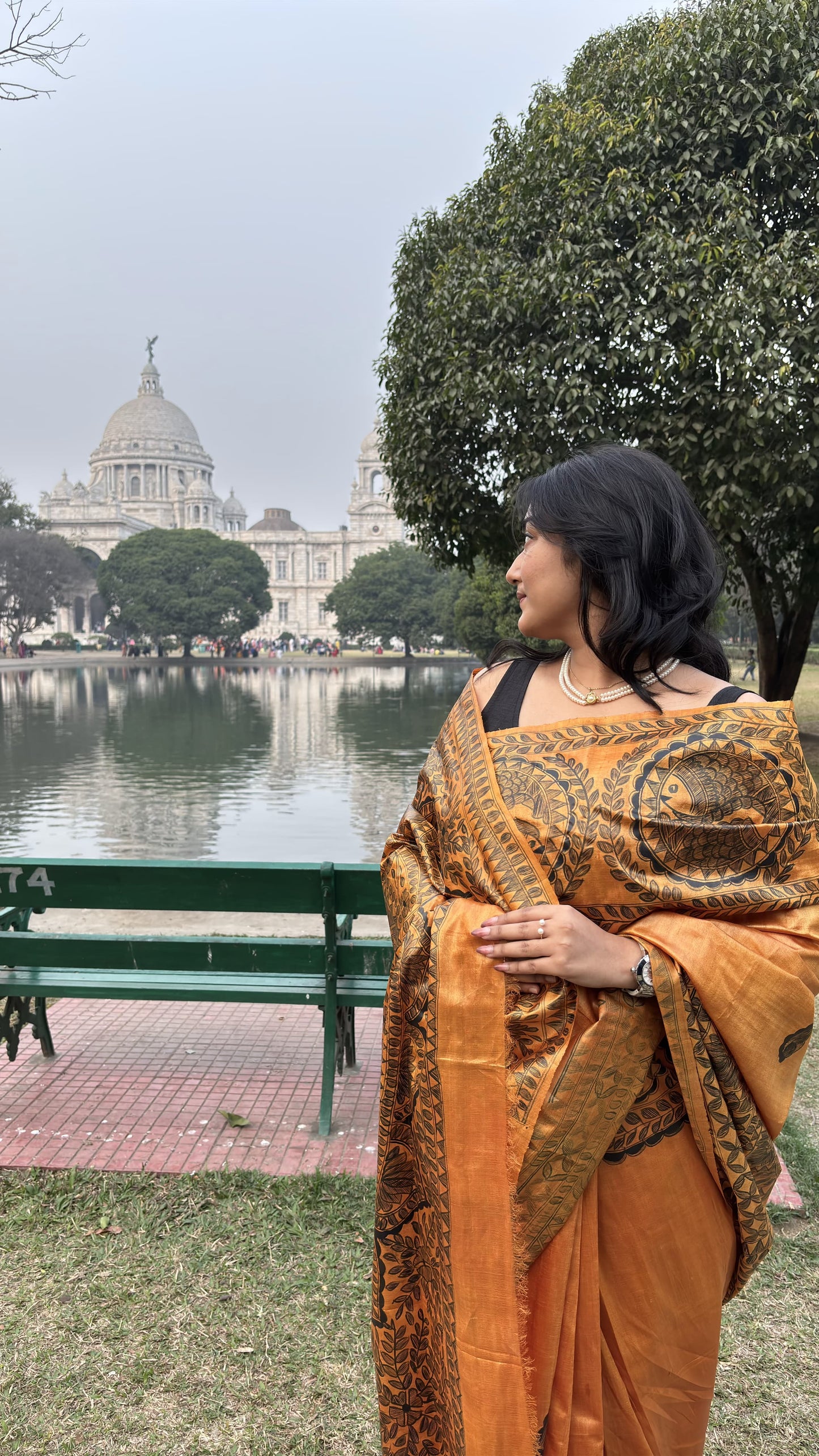 Pure Tussar Silk Saree- Custom Madhubani on Golden