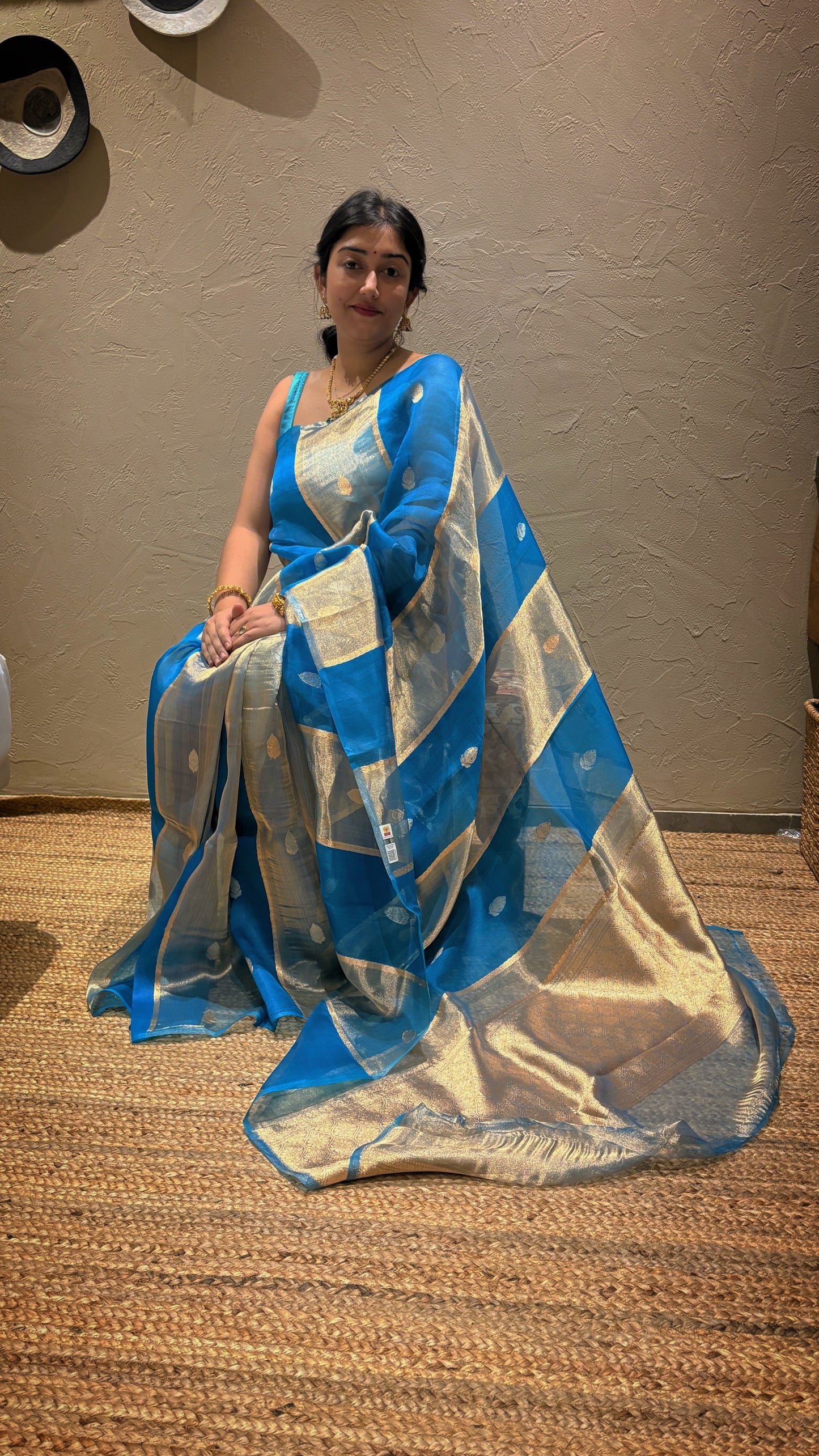 Pure Banarasi Kora Organza- Sky blue