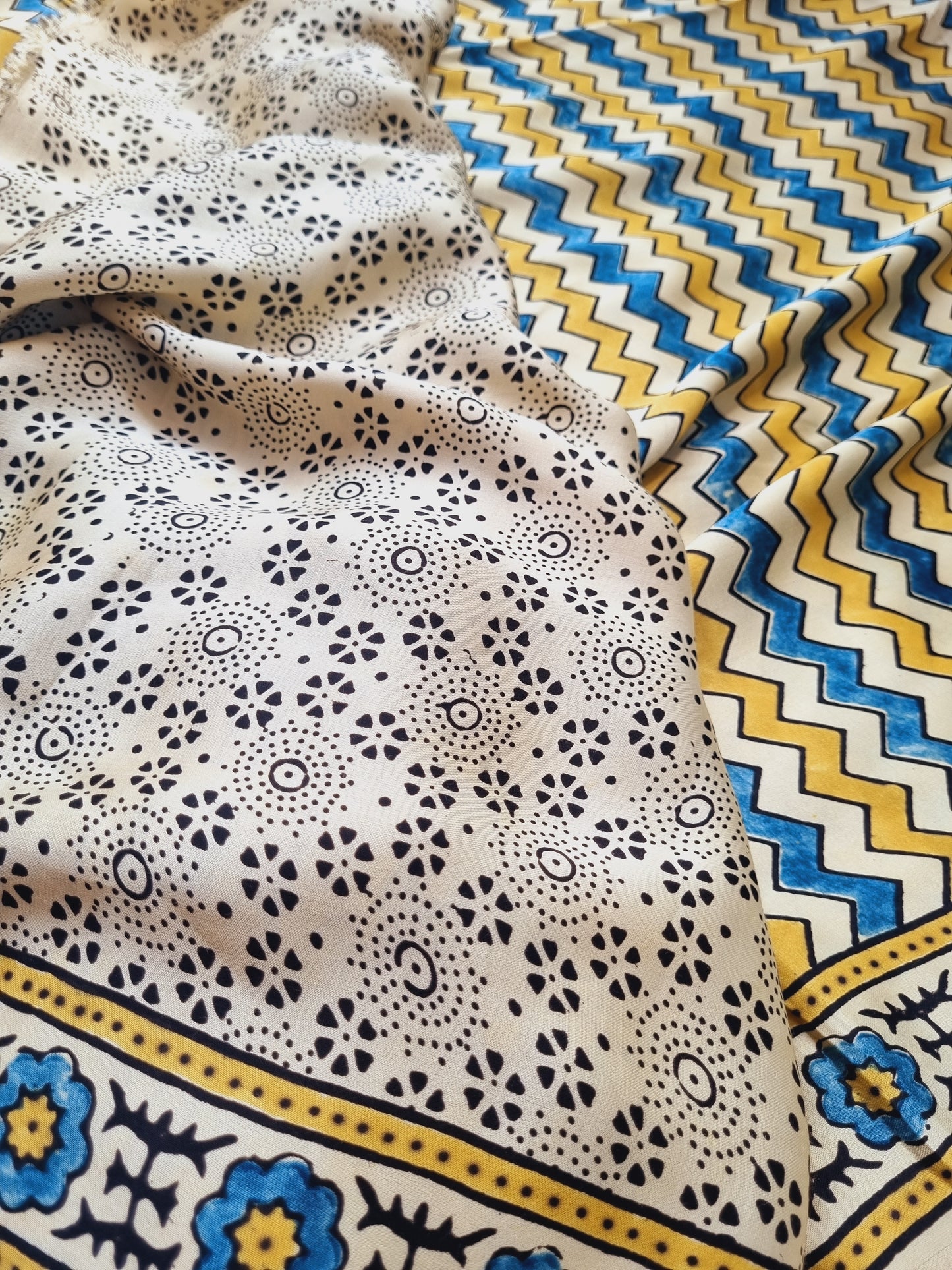 Ajrak Print Modal Silk Sarees- Leheriya yellow