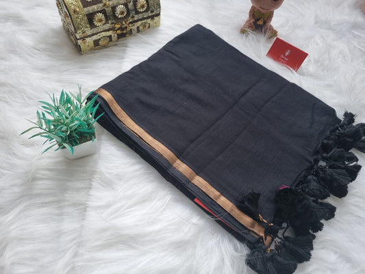 Mul cotton zari border- Black
