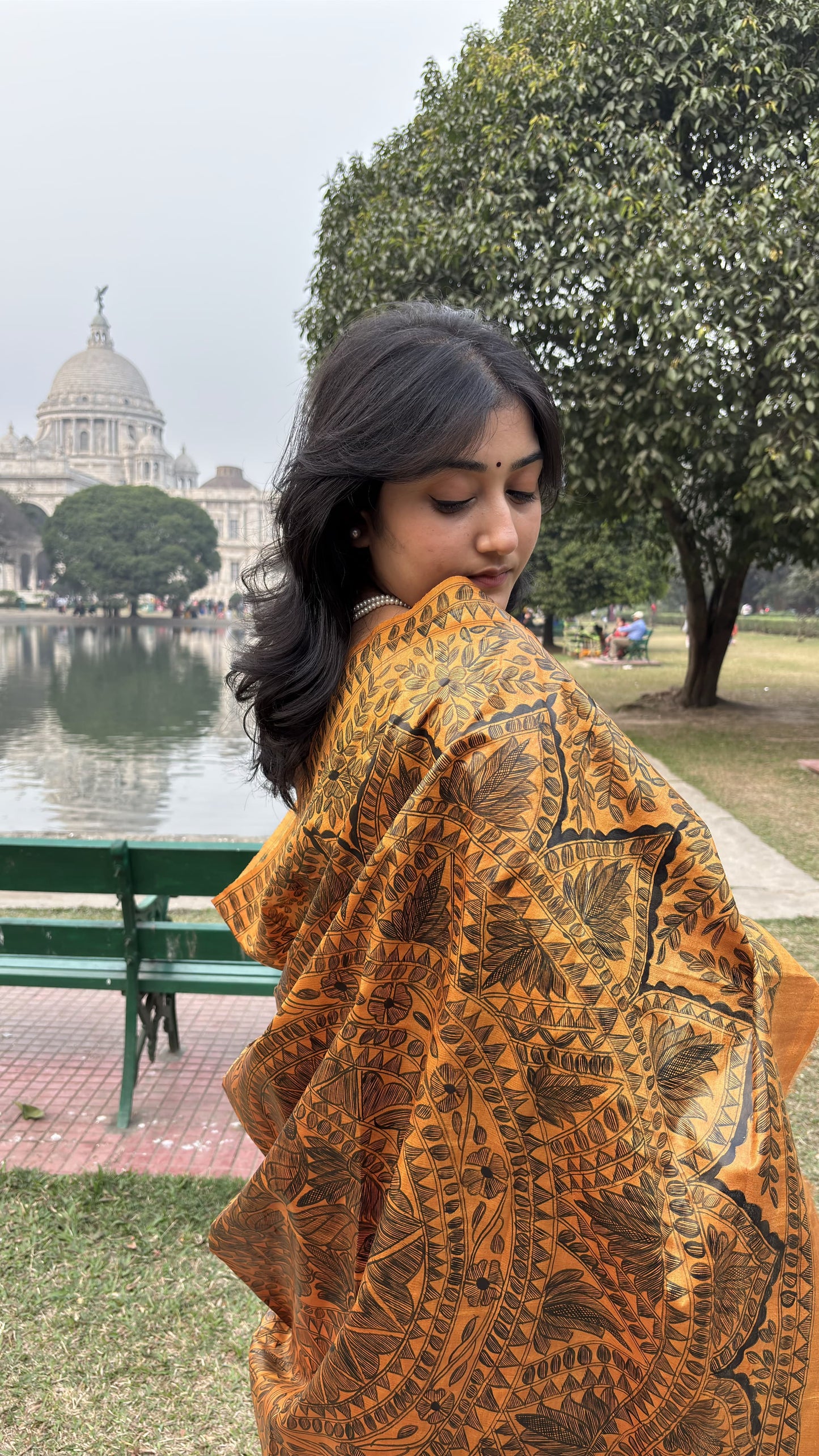 Pure Tussar Silk Saree- Custom Madhubani on Golden