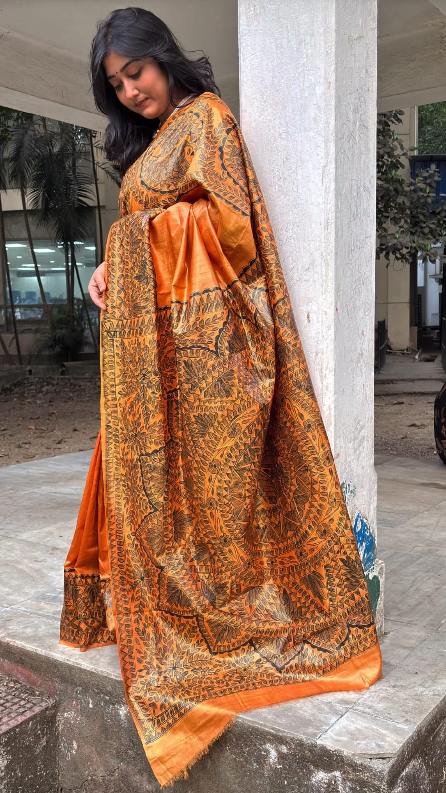 Pure Tussar Silk Saree- Custom Madhubani on Golden