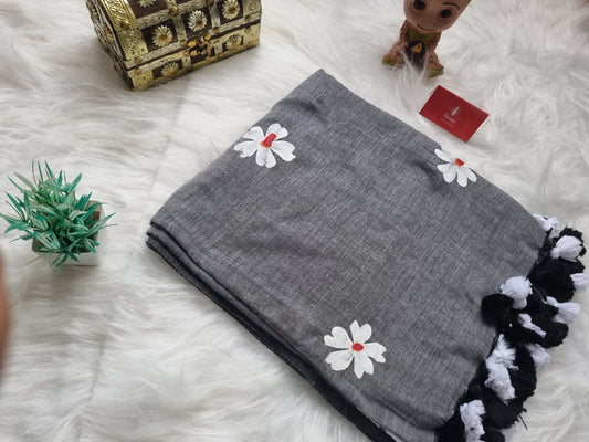 Mul cotton Jasmin Handpainted- Grey
