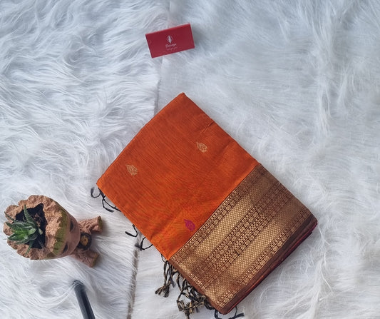 Maheshwari Silk Saree- Orange