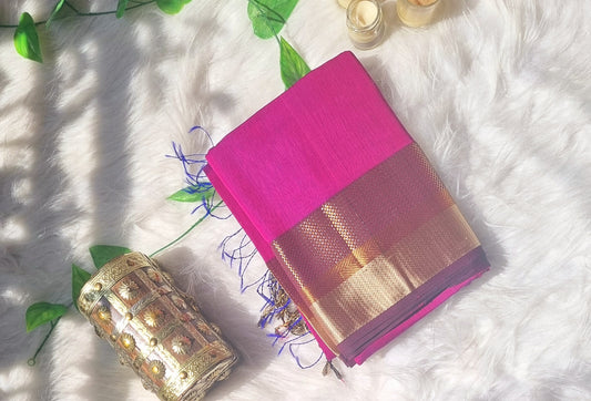 Maheshwari no buti broad border- fuchia pink