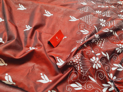 Handstiched Bengal kantha- Wine Full Embroidery